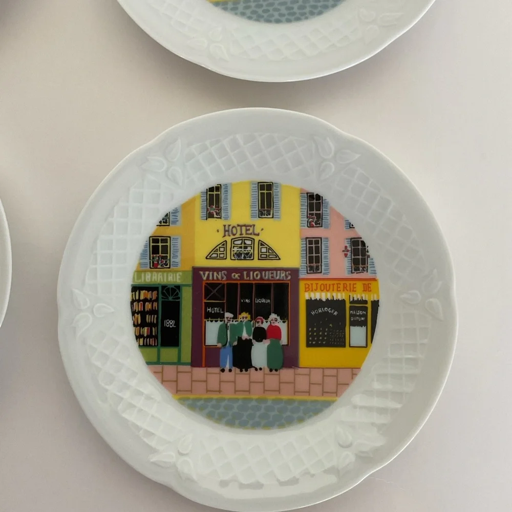 Limoges France set of Philippe Deshoulières Merchants Row Cocktail Plates NWT